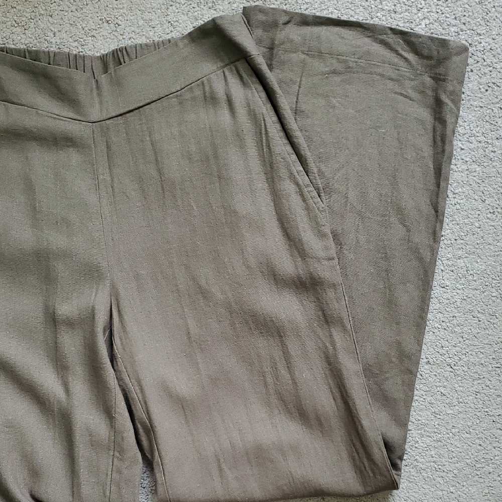 Cristina B Women's Olive Green Wide Leg Linen Blend Pants Sz S Resort Beach